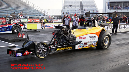 Keith Zimmerer - 'Penny Pincher' (near lane) vs 
Jimmy Jones - 'Texas Tremor' (far lane)